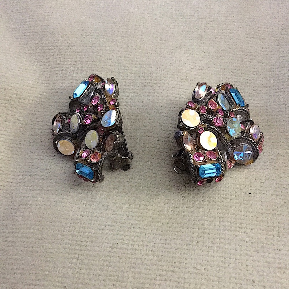 Multicolor Crystal Cluster Clip-On Earrings